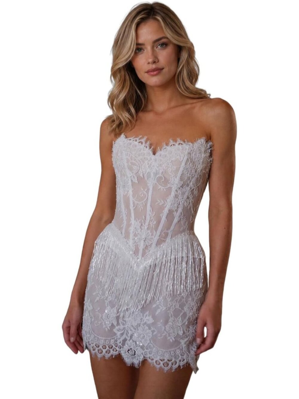Ivory Short Boho Wedding Dress Mini Bridal Reception Dress Size 4